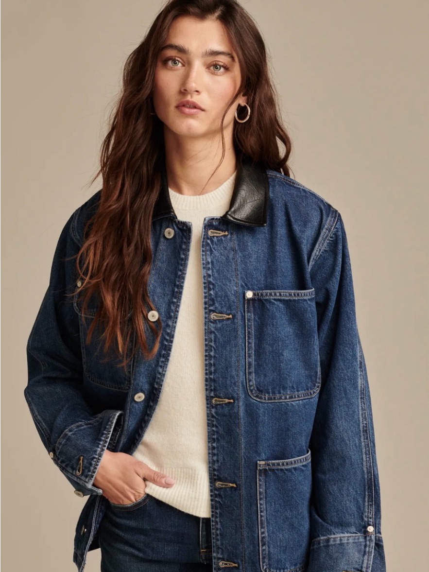 Lucky Brand Dark Blue Denim Jacket With Black Collar - Women's Casual Coat